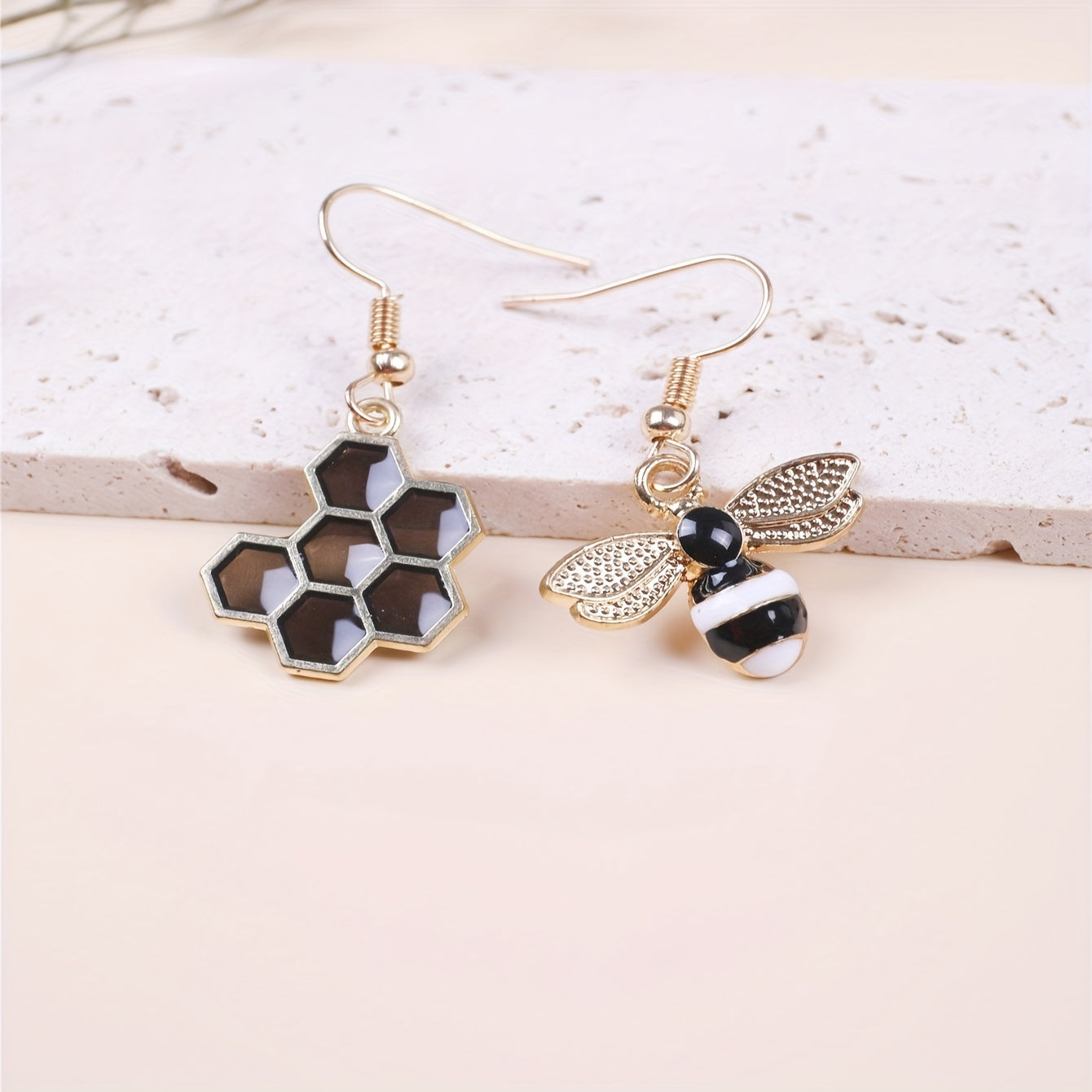 Bee & Honeycomb Decor Mismatched Drop Earrings Fashion Jewelry For Women Daughter