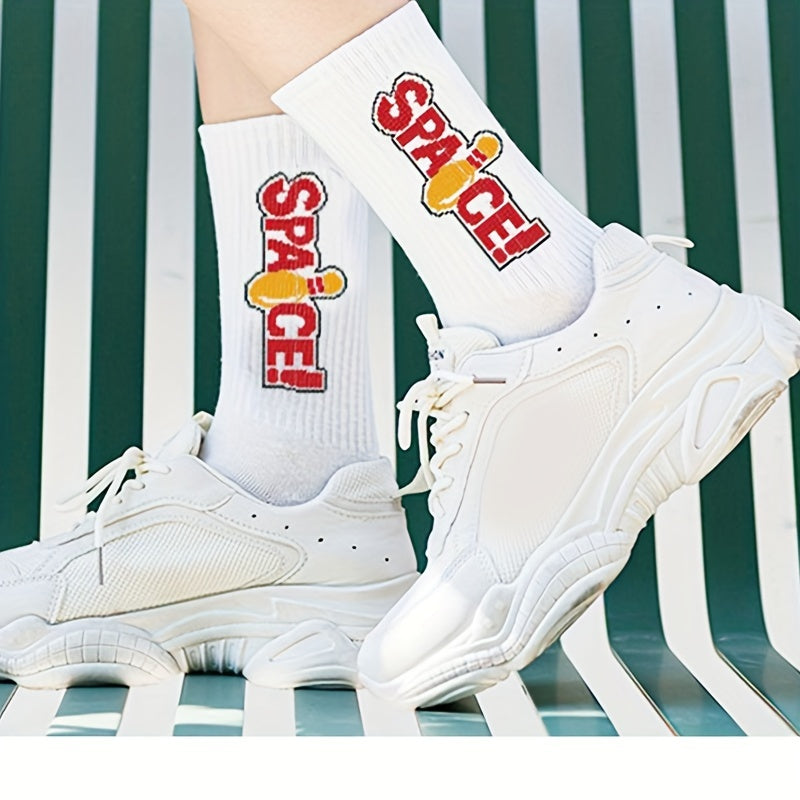 5 Pairs Of Men's Trendy Street Style Letter Print Crew Socks,/MH