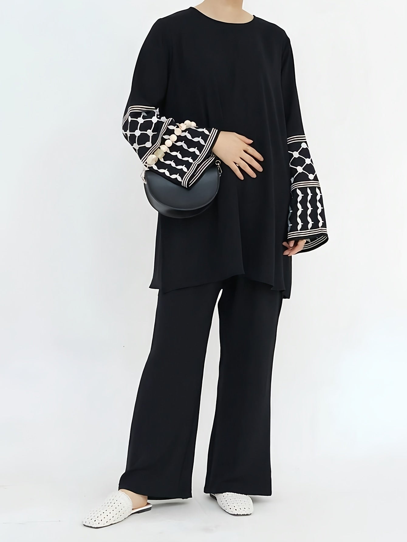 Women'S Arab Dress Set! Black Ethnic Embroidered ./MH