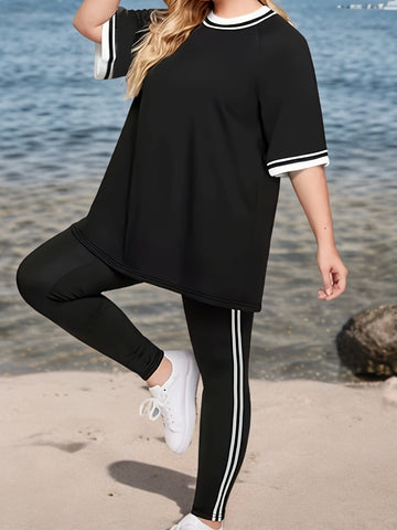 Women'S Plus Size Casual Lounge Set - Gray & White