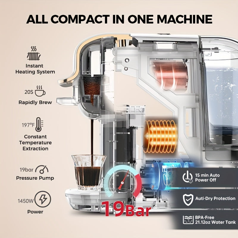 1pc Coffee Maker For Single Pods CAFELFFE 4 In 1 Coffee Machine Hot/Cold Dolce Gusto Milk Nespresso Capsule ESE Pod Ground Coffee Cafeteria 19Bar Teacher's Day Halloween Christmas Wedding Birthday Valentines Day Gift Coffee T