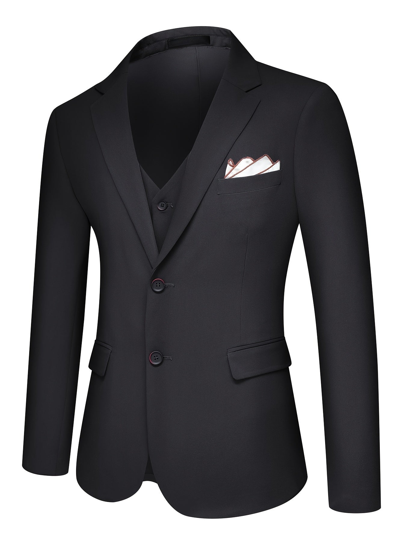 3-Piece Men's Solid Color Suit Set, Blazer Jacket + Vest + Pants,