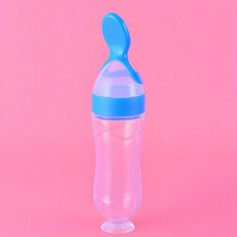 Food Feeder, Silicone Feeding Bottle With Spoon And Suction, Food Processor, 90ml Food Rice Paste Spoon Tableware, Halloween, Thanksgiving, Christmas Gift Easter Gift