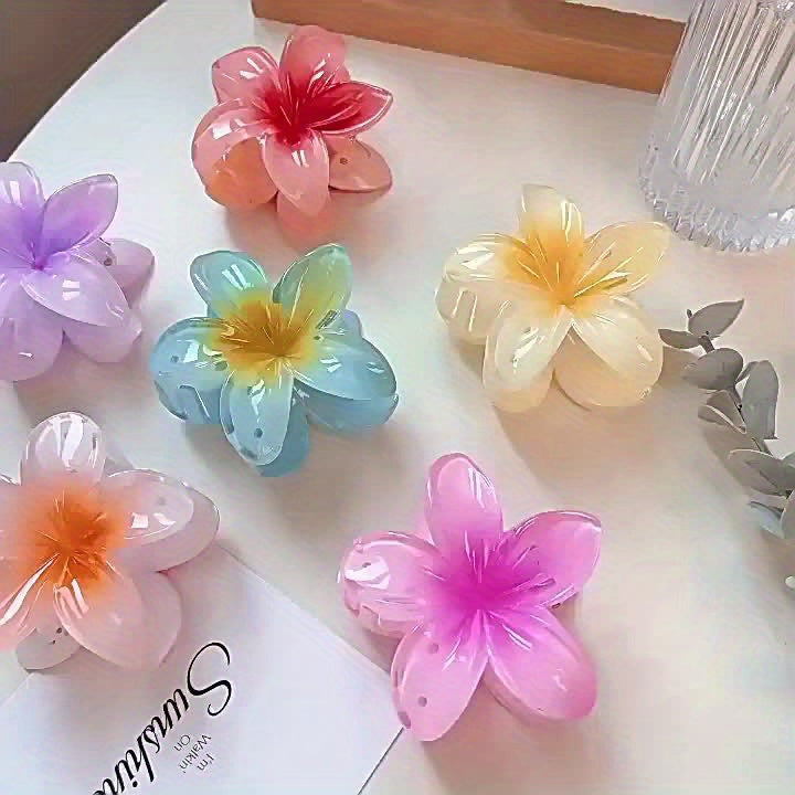 6pcs Gradient Flower Hair Clip Set, Polyester Textile, Mixed Color, Pop Culture Theme, Fashion Casual Style, Perfect for Outings and Commuting, Ideal Gift for Young Women
