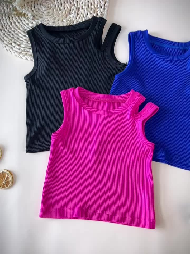 3pcs Baby Girls Cute Round Neck Sleeveless Cutout Top Summer Baby Clothes