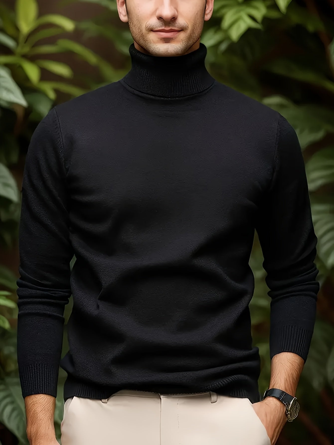 Men's Casual Solid Color Turtleneck Sweater .