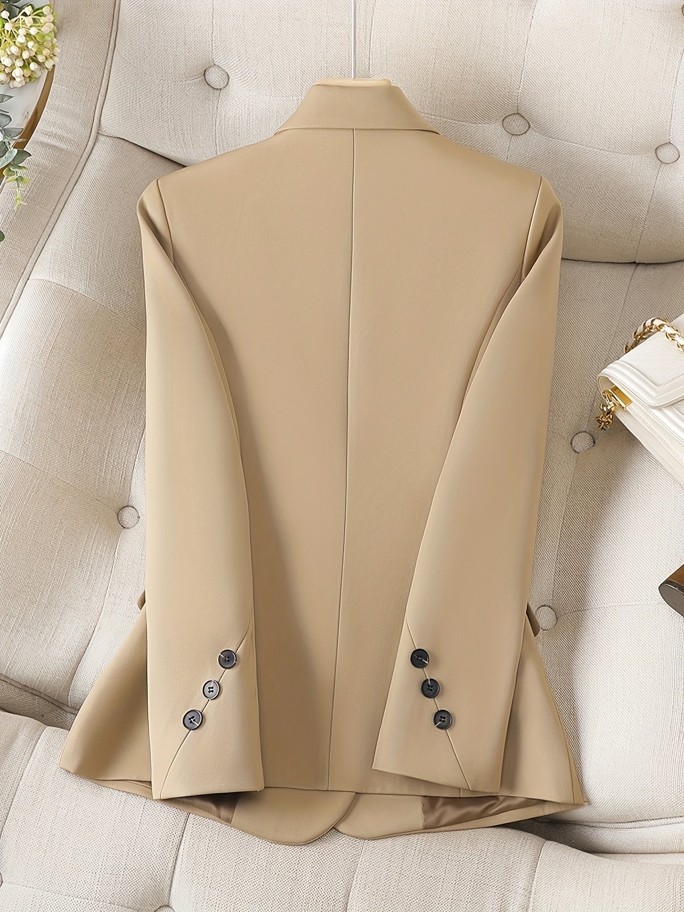 Notched Collar Button Front Blazer, Elegant Long Sleeve Blazer .