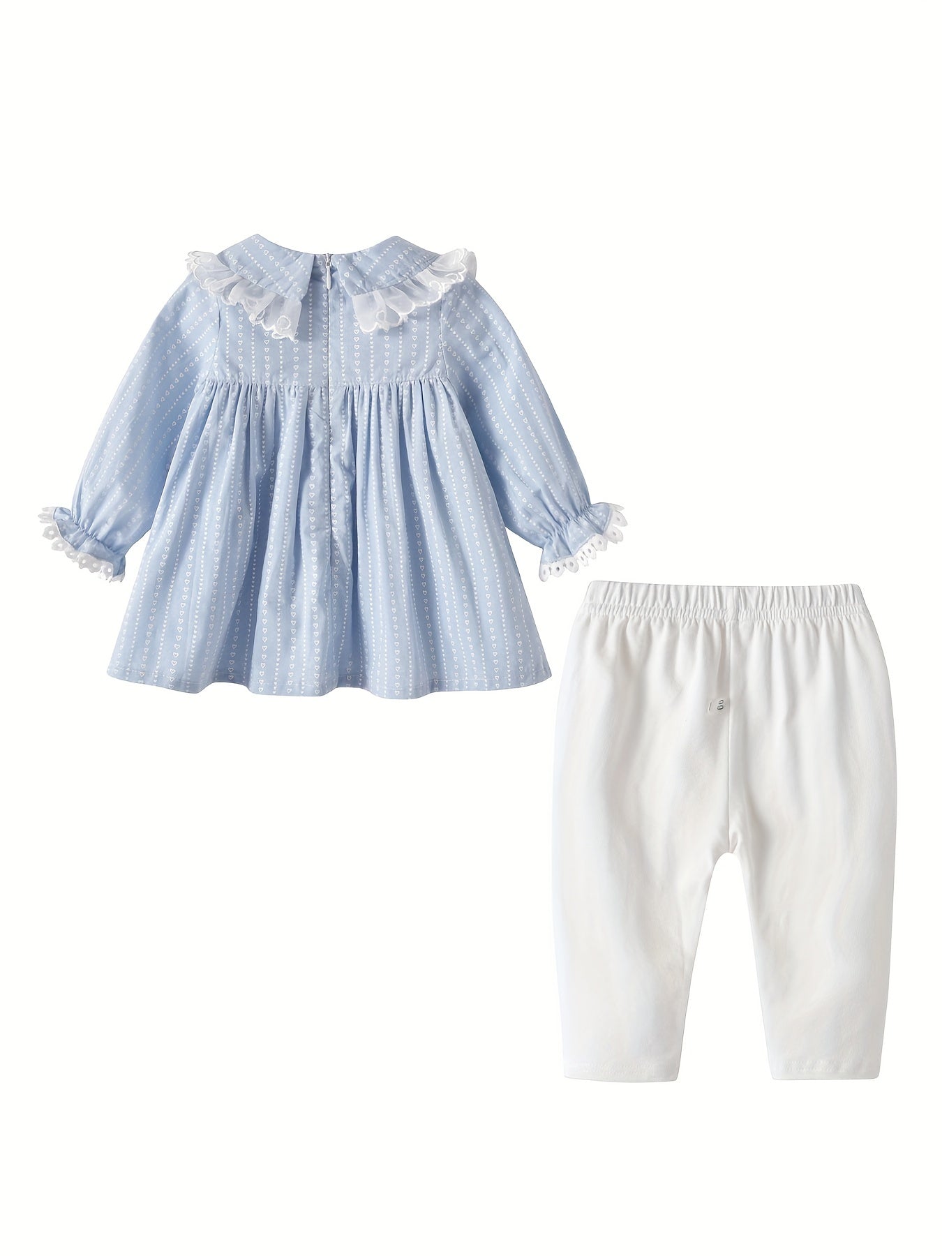 Adorable Baby Girl Spring/Fall Outfit - Long Sleeve Lace Trim Puff Princess Dress Top & Pants Set