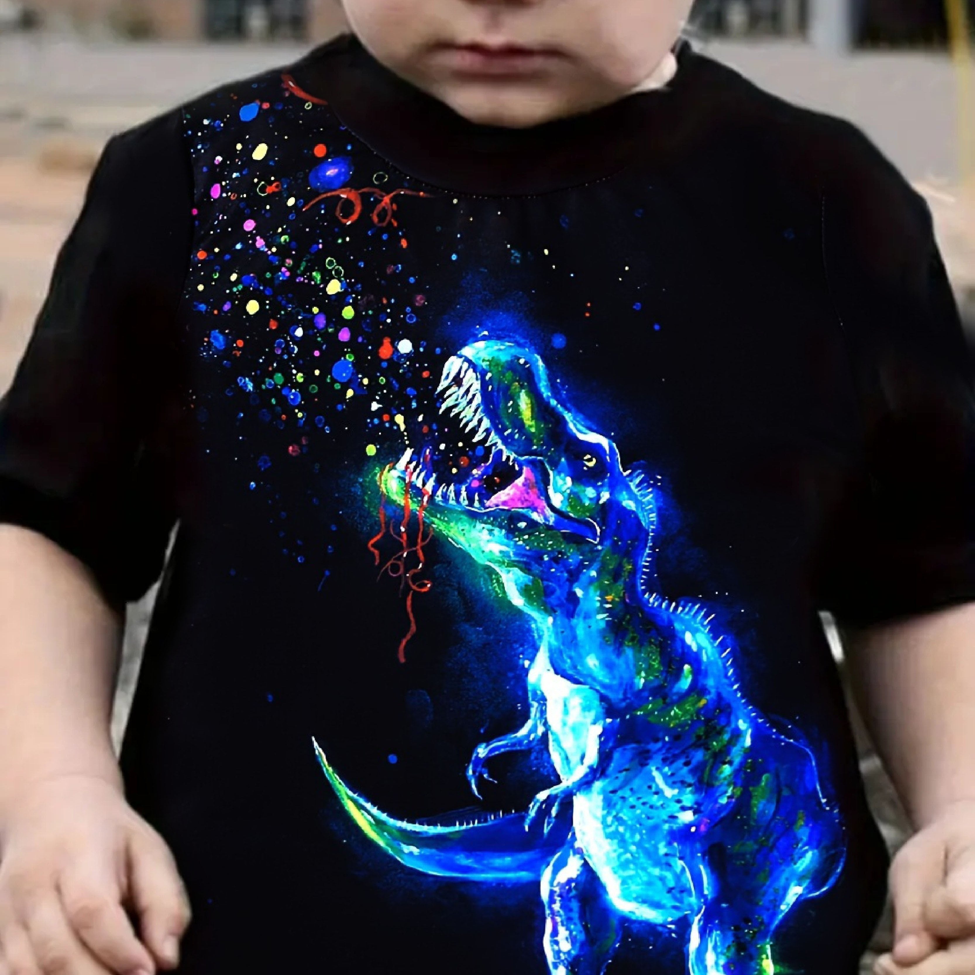 Cartoon Dinosaur Print Boys Glow In The Dark T-shirt,