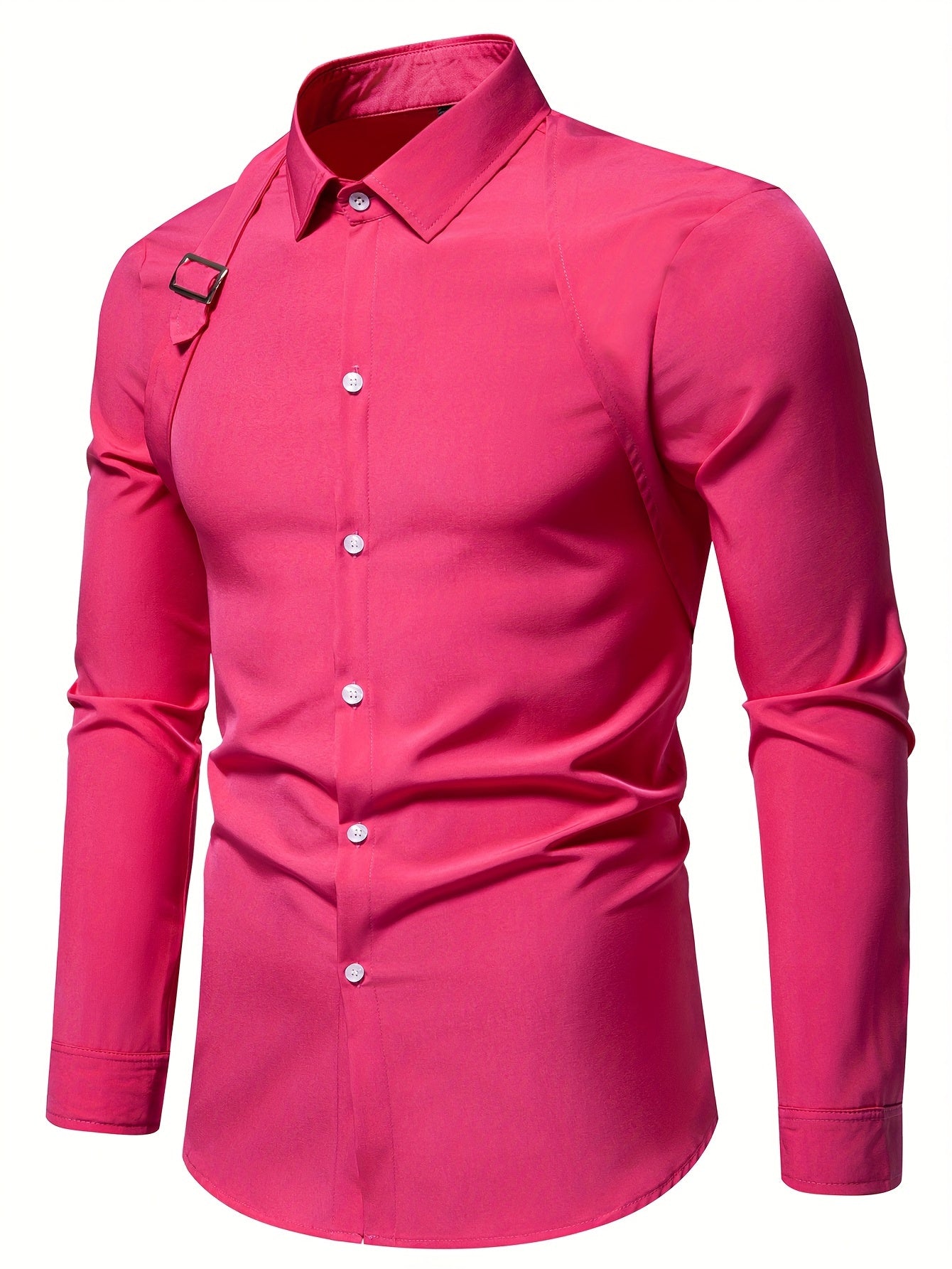 Men's Casual Dress Shirts Skinny Fit Solid Color Long Sleeve .