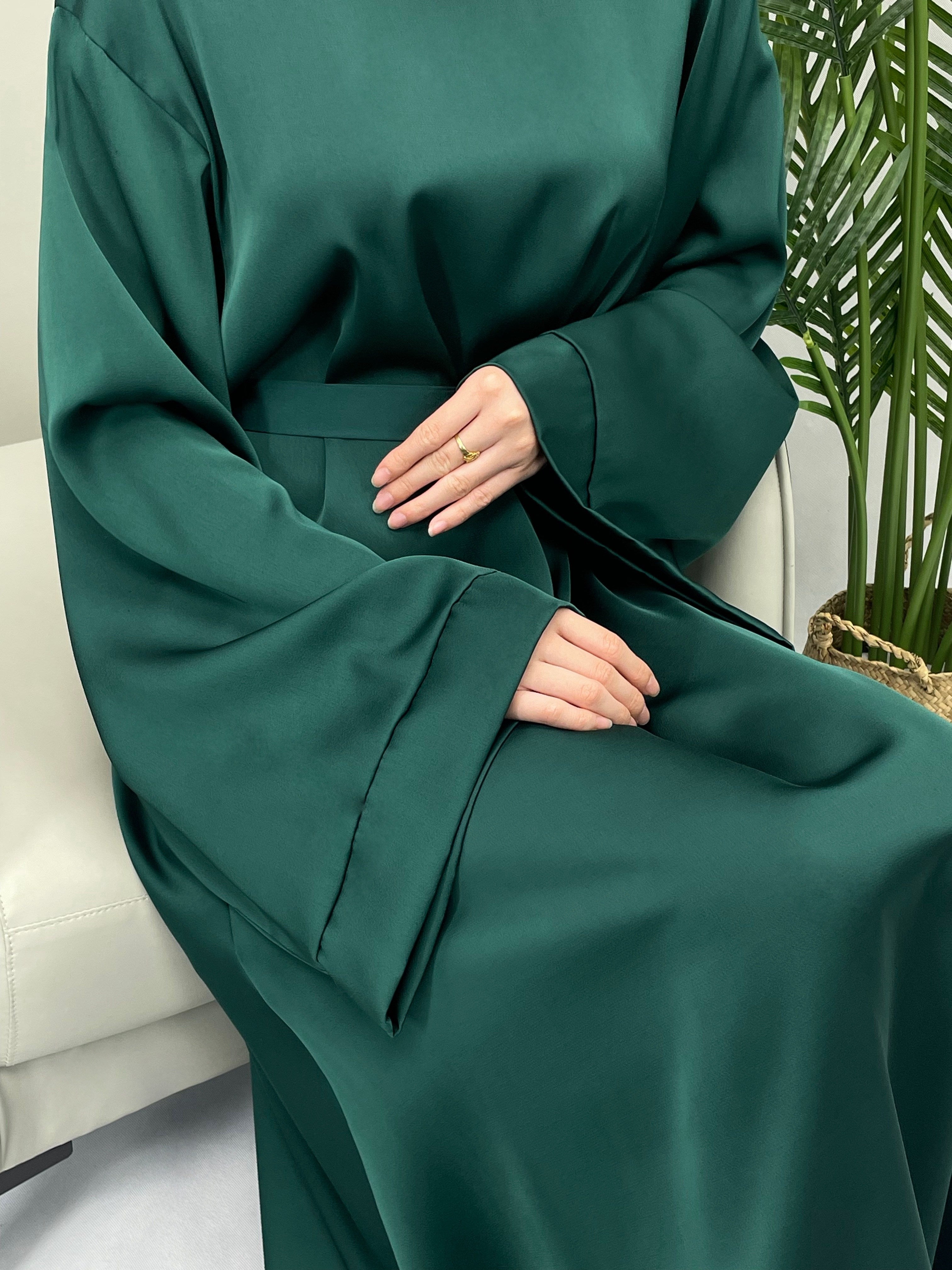 Solid Maxi Kaftan Abaya, Modest Crew Neck Long Sleeve ./MH