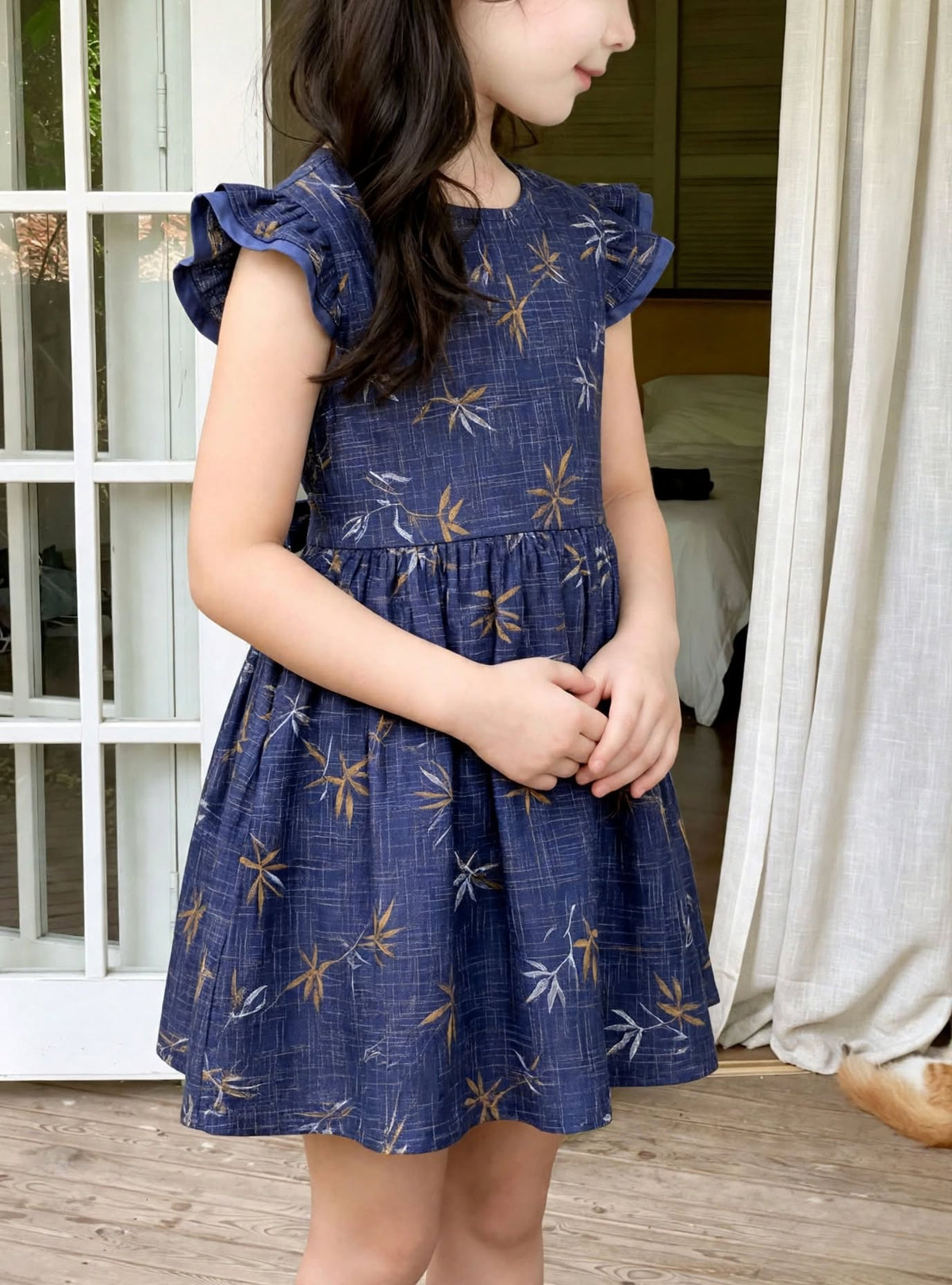 Girls Flower Printed Blue Denim Button-Down Tunic (2–12 Years)