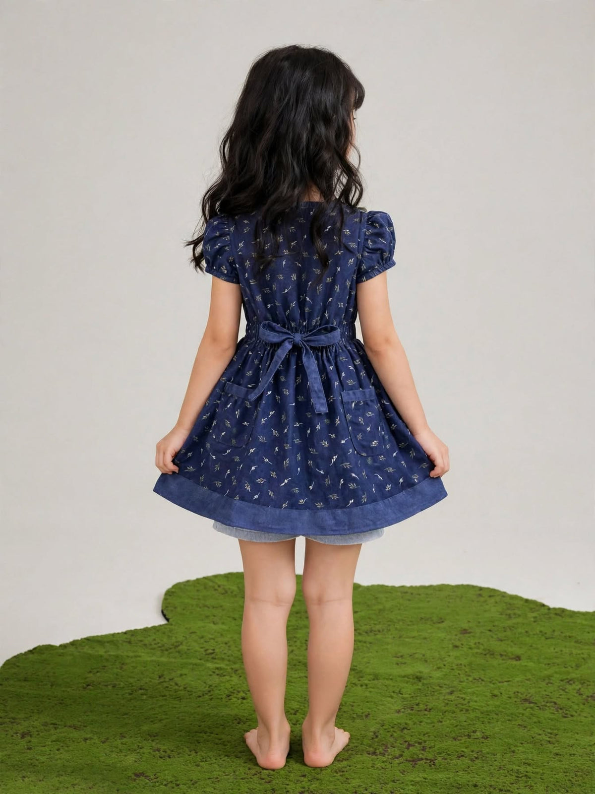 Girls Flower Printed Blue Denim Button-Down Tunic (2–12 Years)