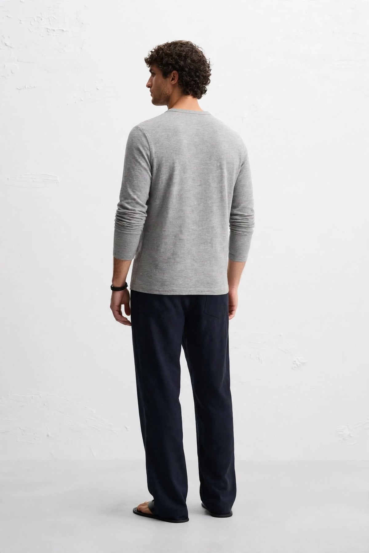 Men’s Grey Henley Long Sleeve Top S to XXL | Soft Casual Button Shirt with Small Chest Logo | MH