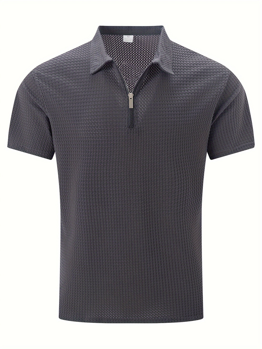 Men's Solid Color Quarter Zip Golf Shirt, Breathable Short Sleeve .