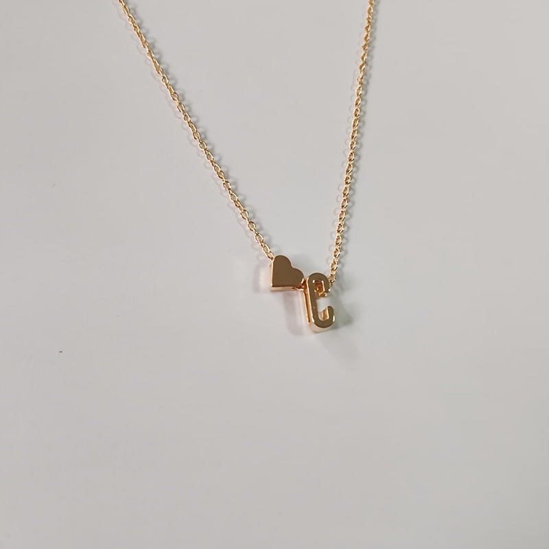 Initial Letter Heart Pendant Clavicle Chain Necklace