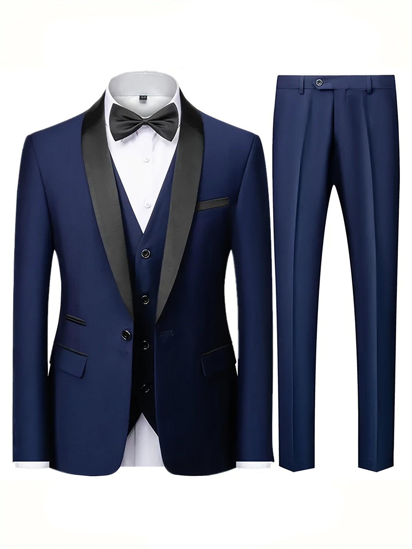 3pcs Classic Dress Suit Set For Men, Shawl Lapel Collar Buttoned Blazer,