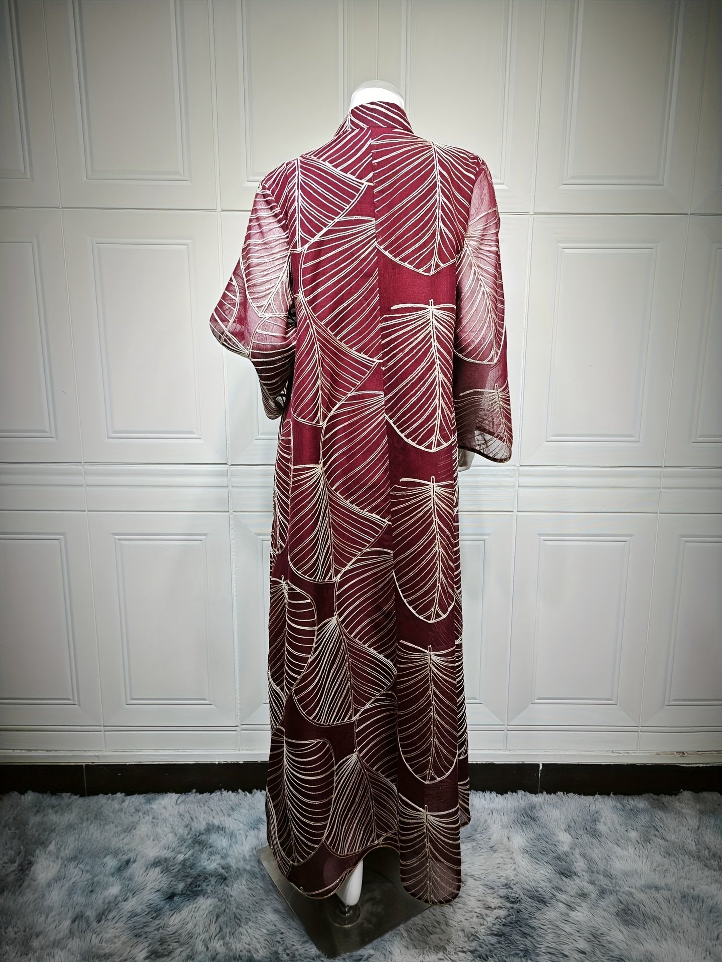 Elegant Women'S Sequin Mesh Kaftan Dress - Long Sleeve,/MH