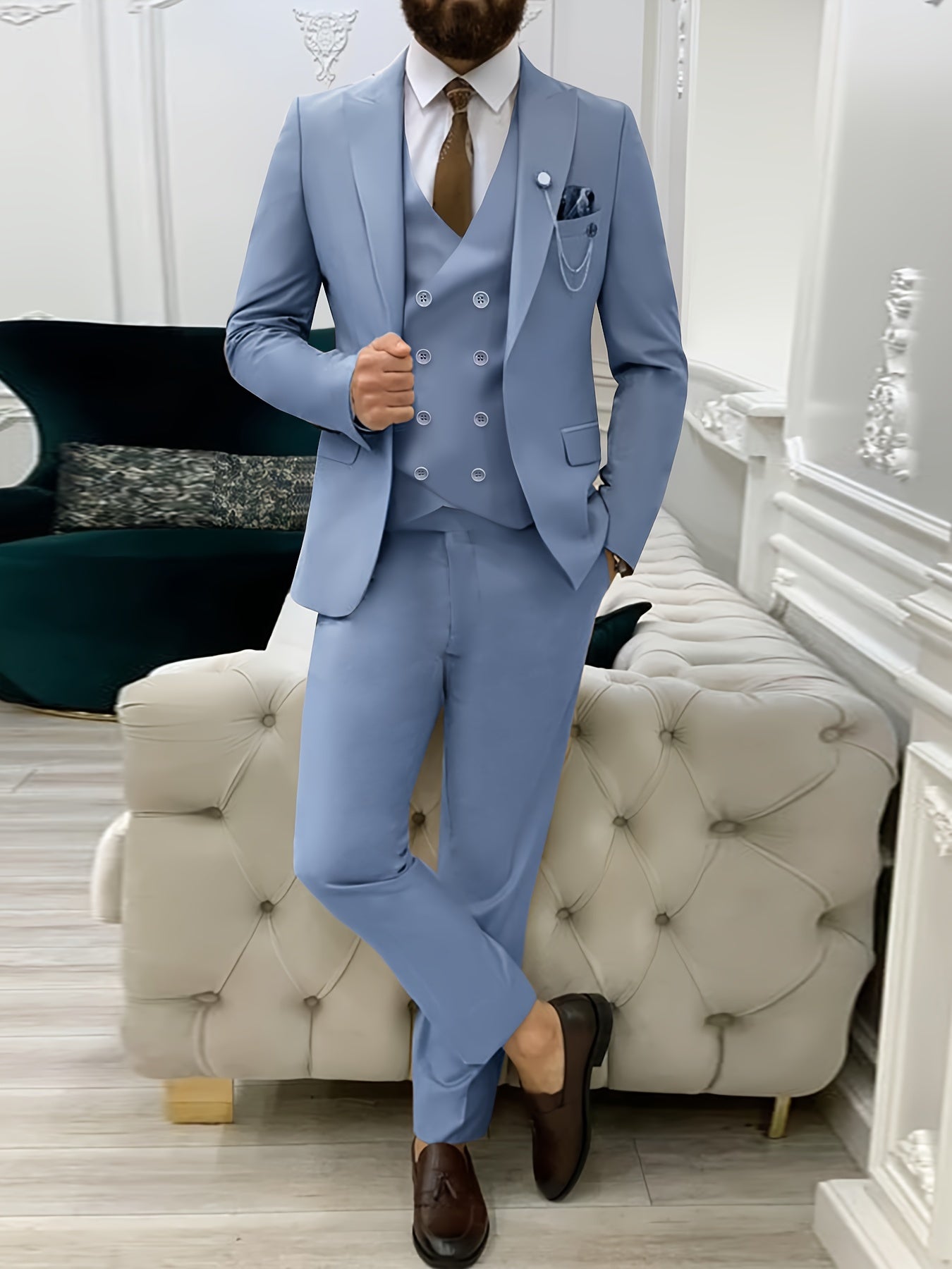 Men's Elegant 3pcs Suit Set: Long Sleeve Blazer,