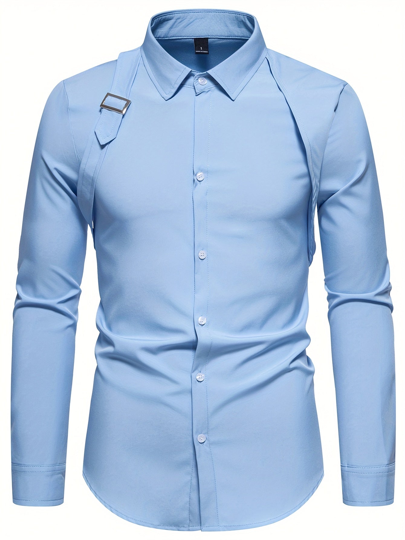 Men's Casual Dress Shirts Skinny Fit Solid Color Long Sleeve .