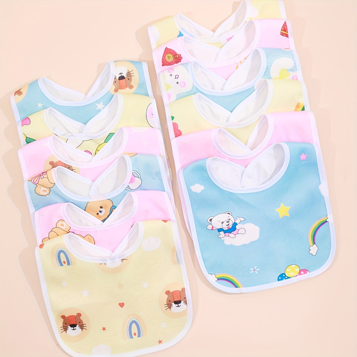 5pcs/8pcs Random Pattern Pink Blue Yellow Series Baby Cotton Feeding Bibs, Newborn Waterproof Cute Bib Easter Gift