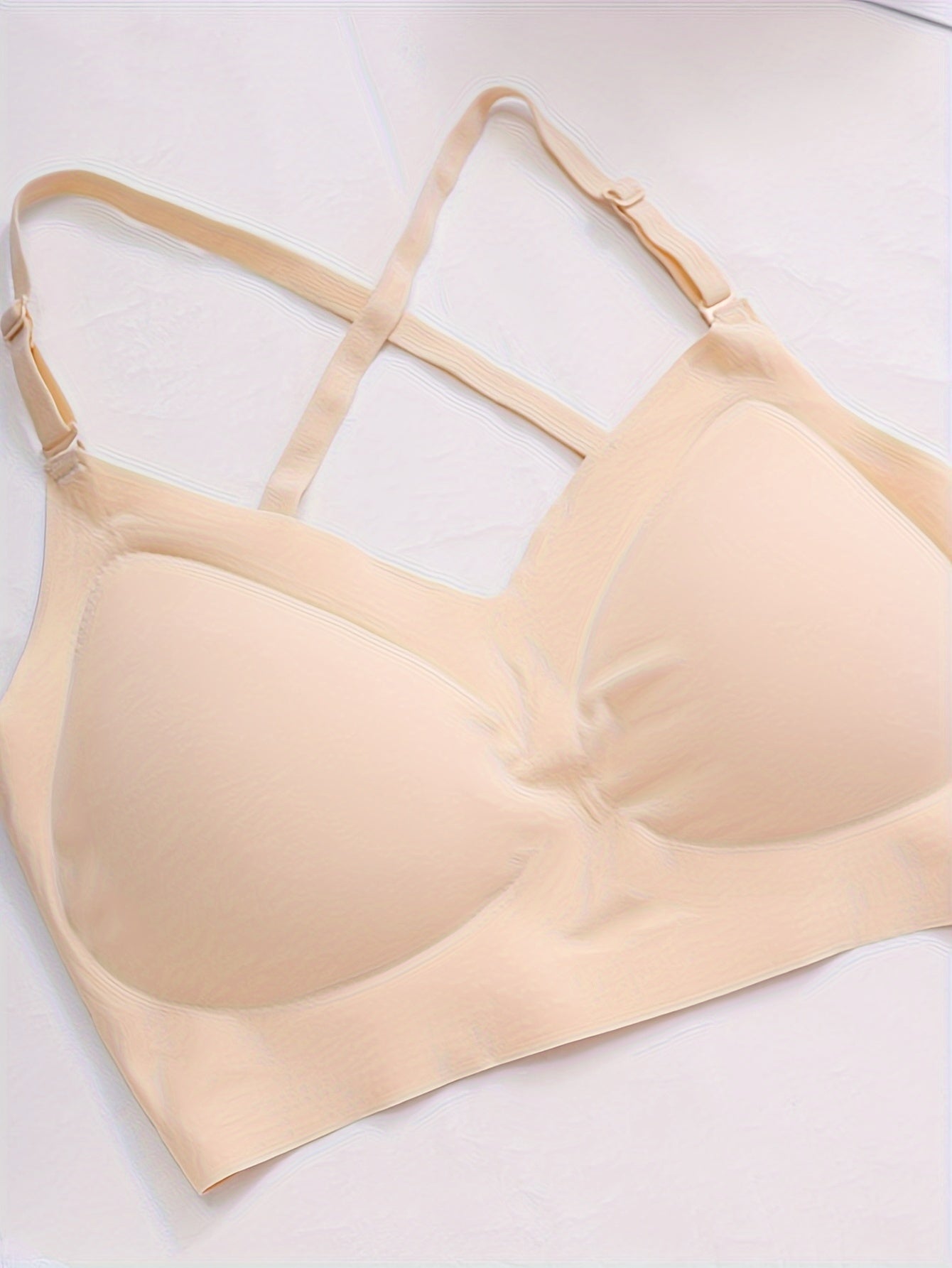 Multiple methods Simple Solid Seamless Bra, Comfy & Breathable Backless '/MH