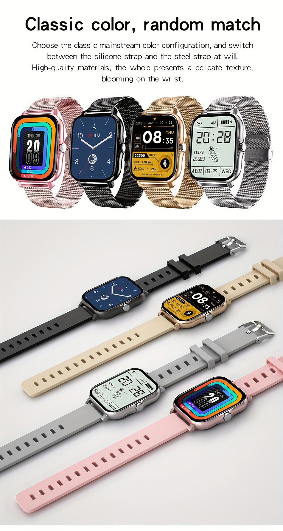 NEW Smart Watch 4.65cmInch With Wireless Calling/Receiving Multiple Sports Modes Sedentary Reminder Weather Forecast Message Notification Borderlessslim Design Multi-SportMode For Android & For IPhone For Men&Women AS A Gift