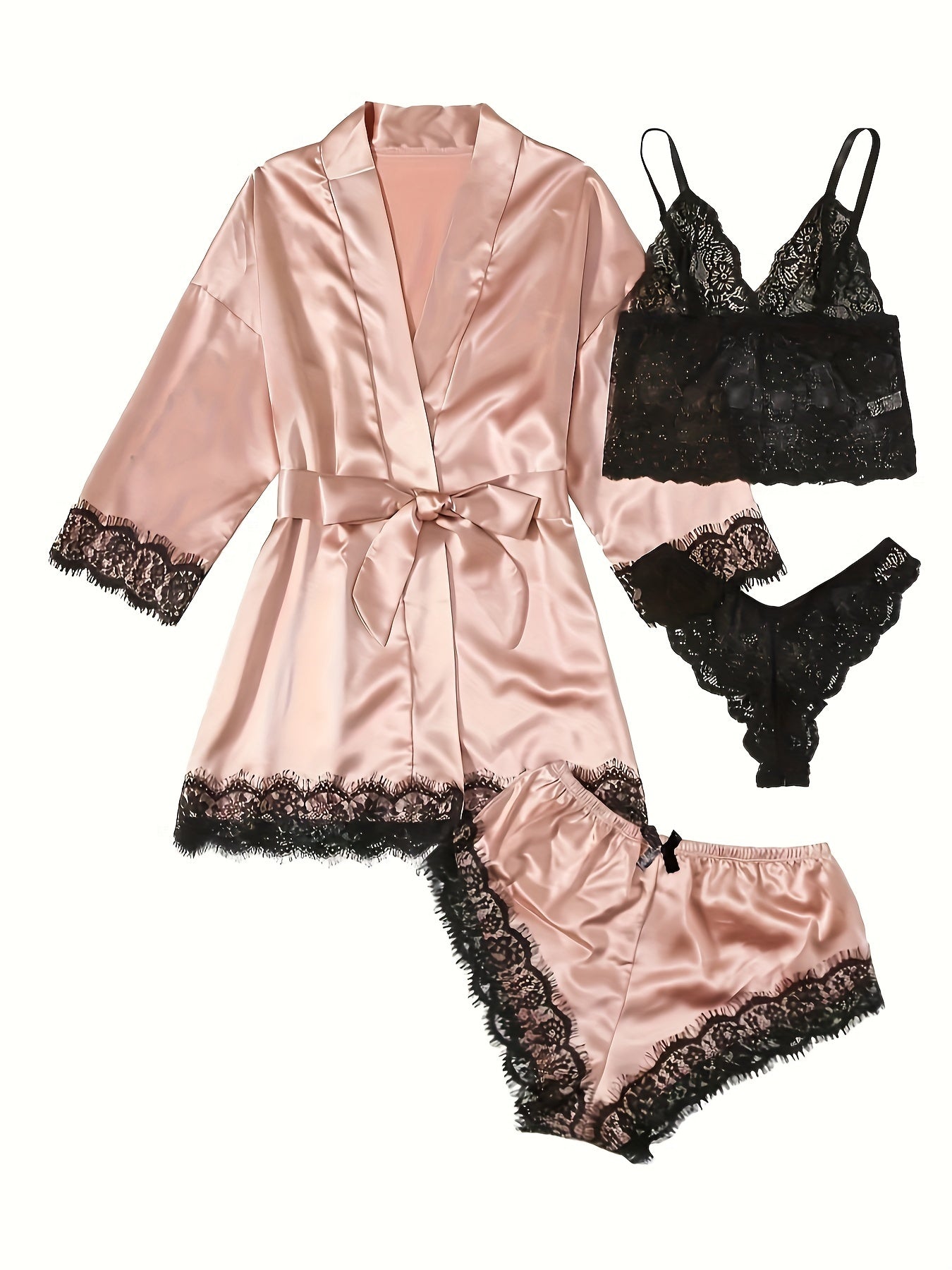 Lace Stitching Satin Pajama Set,