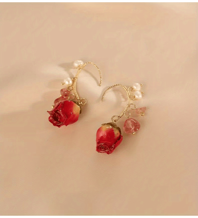 Delicate Eternal Rose Flower Earrings - Copper Jewelry with Faux Pearl Decor, Pastoral Elegant Style, Exquisite Gift for Women, Hypoallergenic, Nickel-Free, Durable, and Long-Lasting