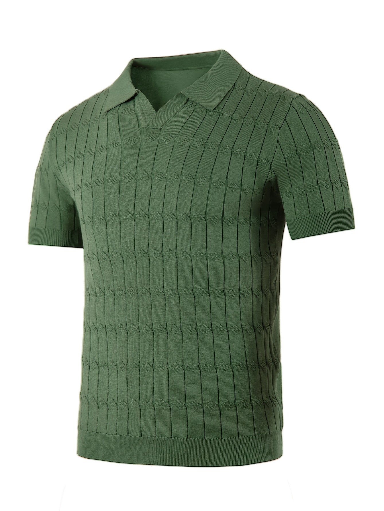 Chic Knit Shirt, Men's Casual Lapel Mid Stretch V-Neck Pullover Sweater