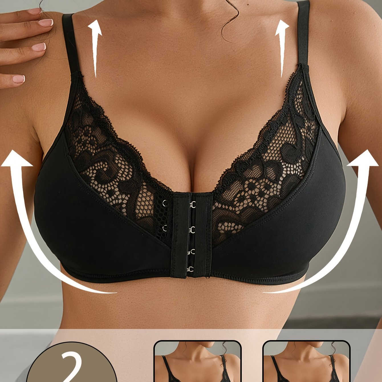 Two-Pack Sexy Contrast Lace Breathable Front-Button Bra ../MH