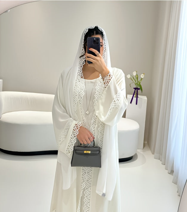 2pcs Set with Lace Trim Muslim Kaftan Plus Sleeveless Vest Skirt, / MH