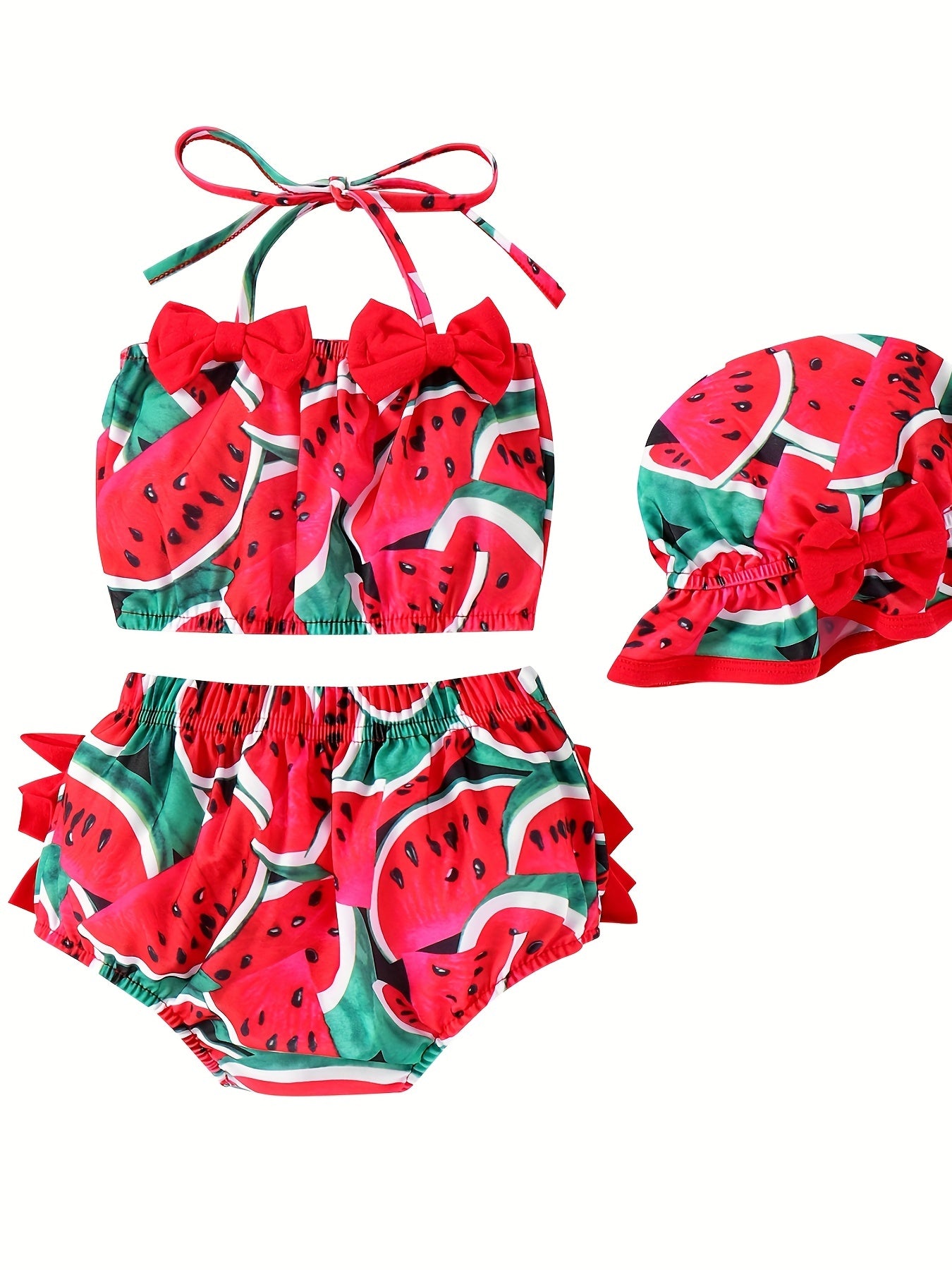 3pcs Baby Girls Bikini Tankini Swimsuit Sunflower Graphic Bow .