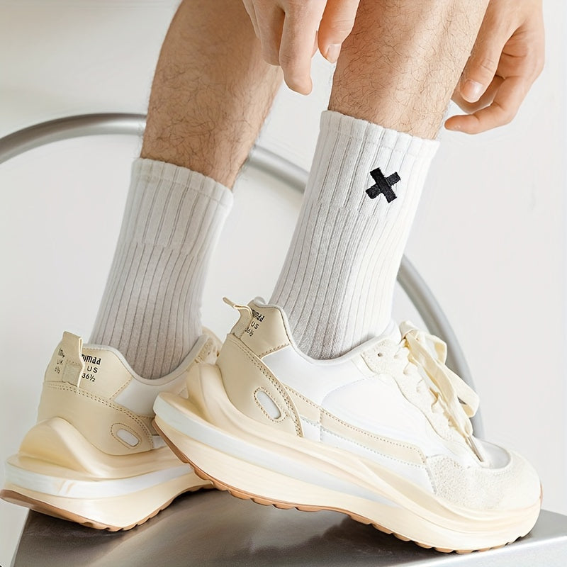 5/10 Pairs Men's Solid Crew Socks - Ultra Breathable, /MH