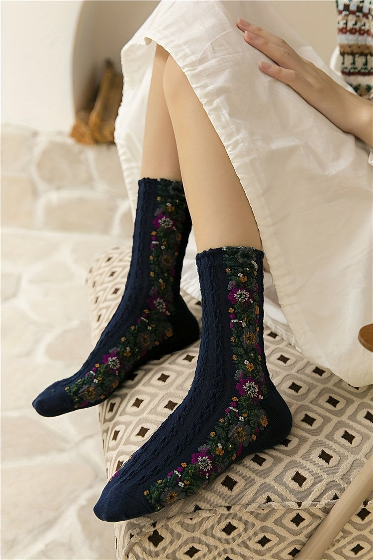 Palace Style Retro Floral Socks for Women,/MH