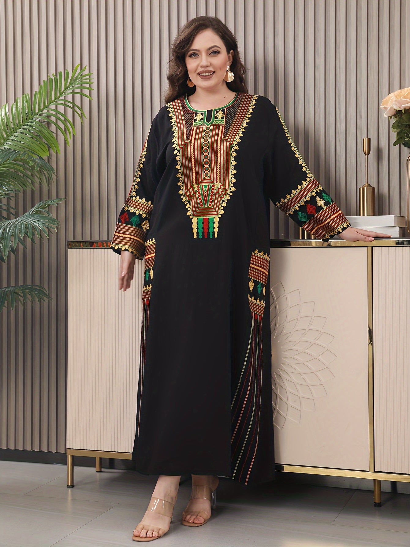 Oriental Embroidered Arab Plus Size Women's Elegant Dress JALABIA ./MH