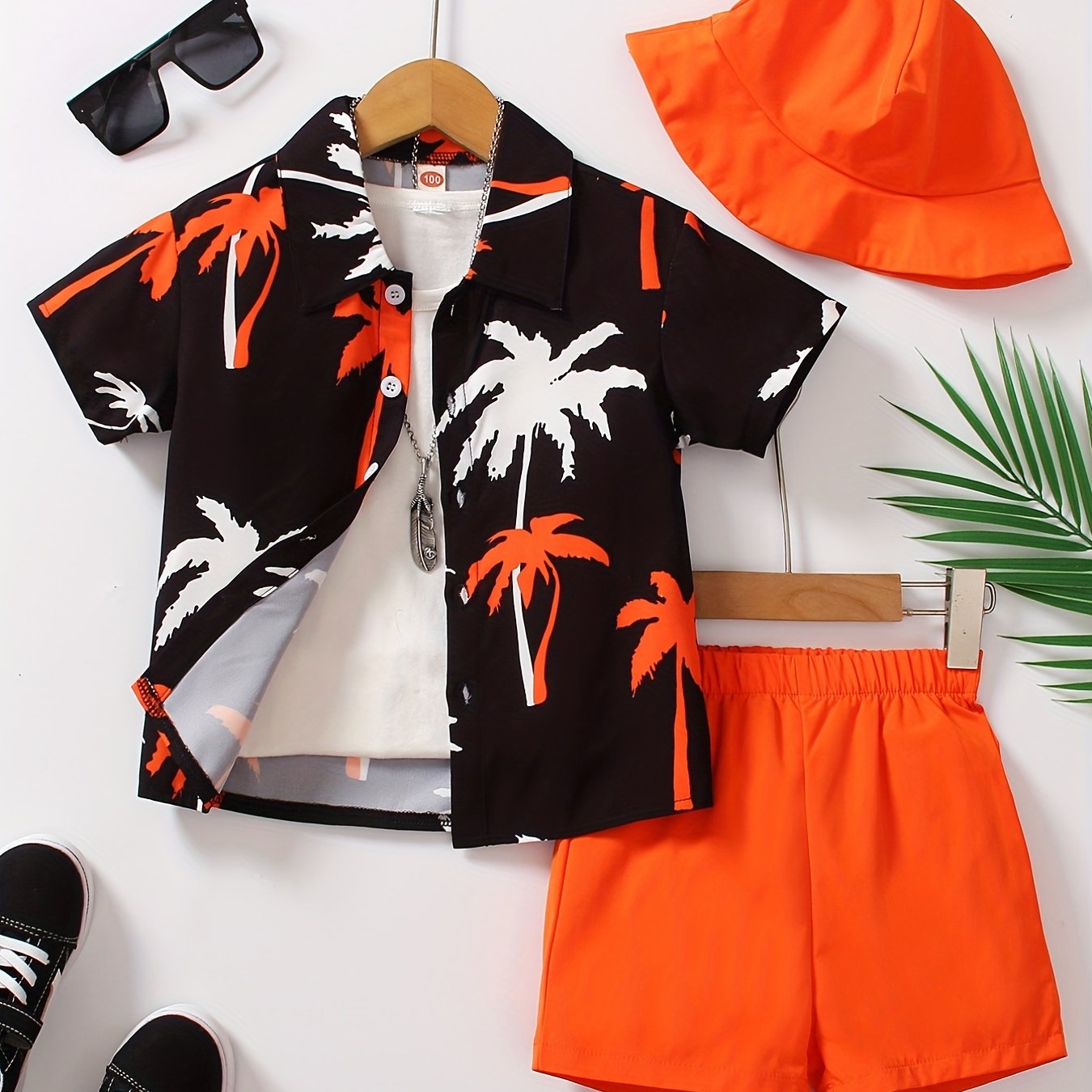 3pcs Boys Casual Coconut Tree Graphic Print Short Sleeve.