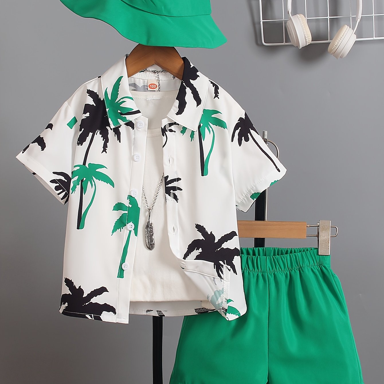 3pcs Boys Casual Coconut Tree Graphic Print Short Sleeve.