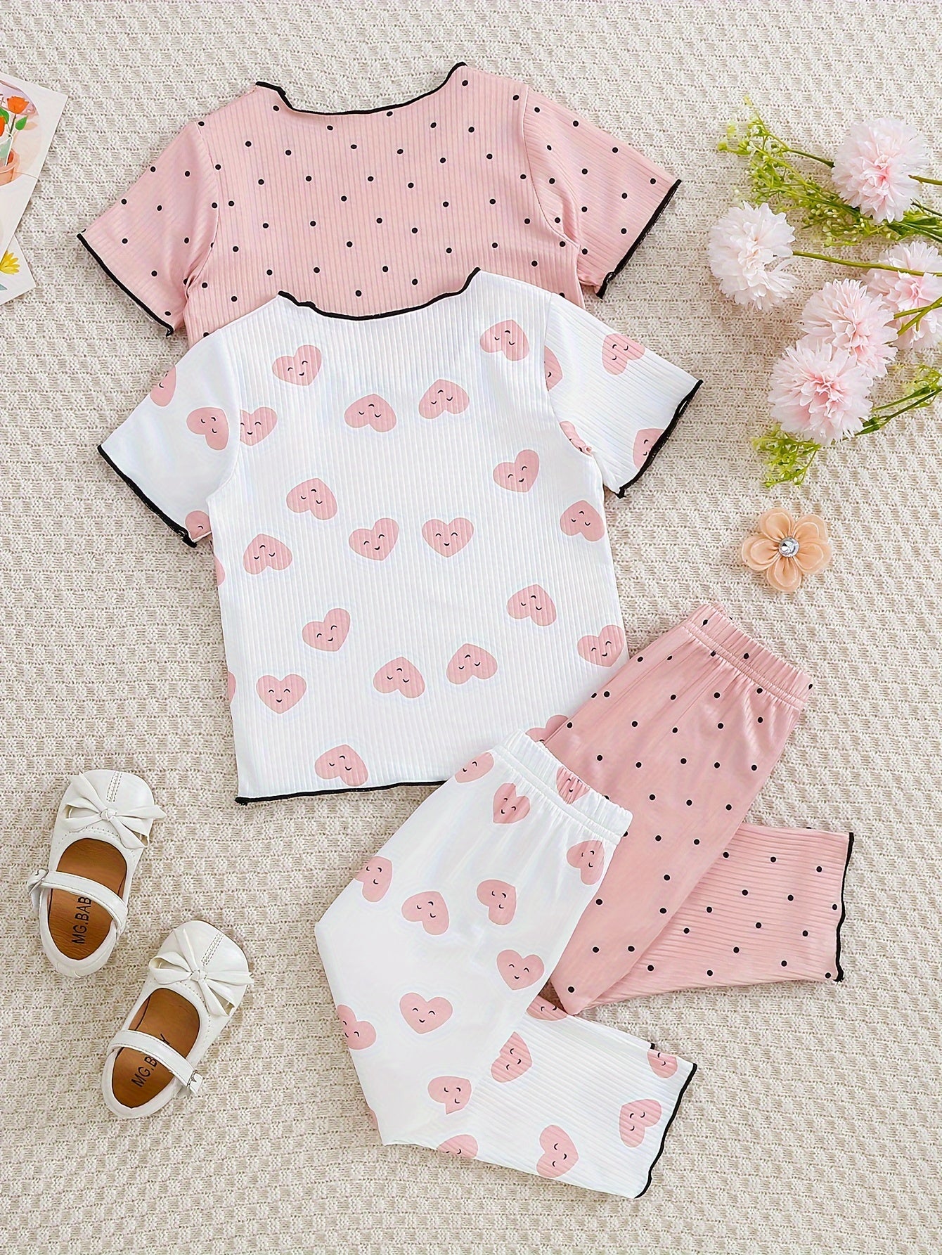 2 Sets Baby Girls Kids Spring Summer Cozy Pajama Set.