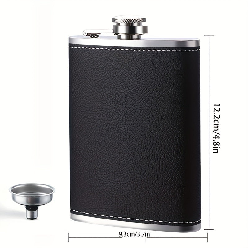 1 Set 8oz/1pc 30Z/1pc 80Z Black Leather Flask 8oz 18/8 stainless steel soft touch leather wrapped Flask Gift Set 2 cups and chimney 100% leak-proof whiskey and rum and vodka bottle body for both men and women