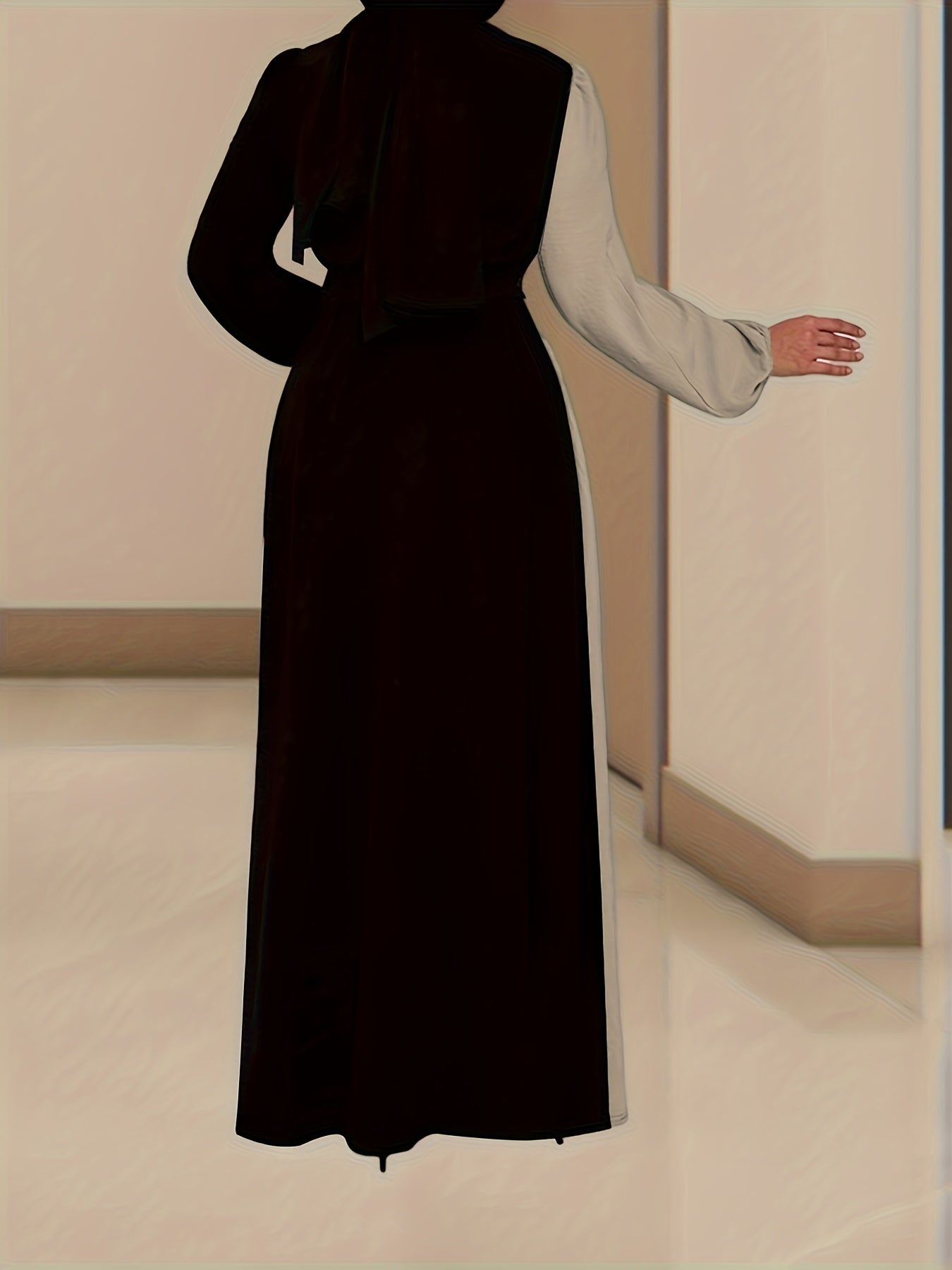 Color Block Long Sleeve Kaftan Dress, /MH