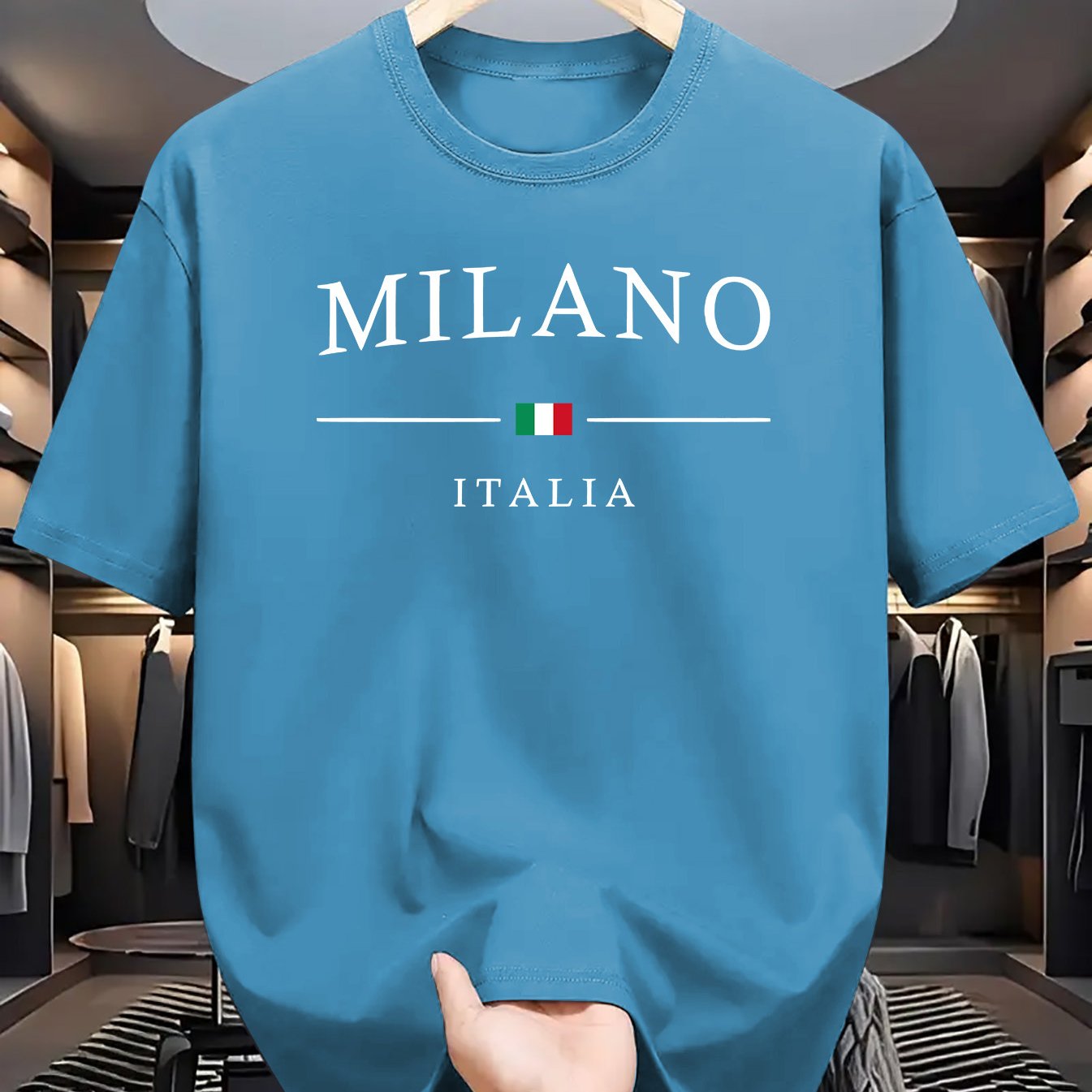 Men's Letter MILANO ITALIA Print Short Sleeve T-Shirts,