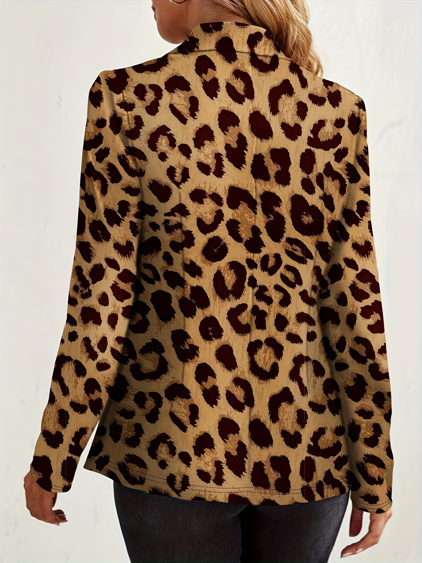 Leopard Print One Button Blazer, Casual Lapel Long Sleeve .