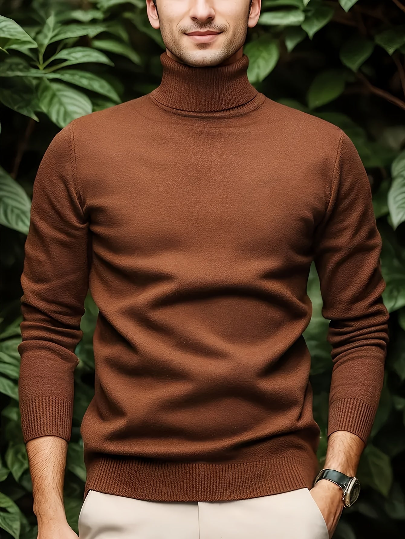 Men's Casual Solid Color Turtleneck Sweater .