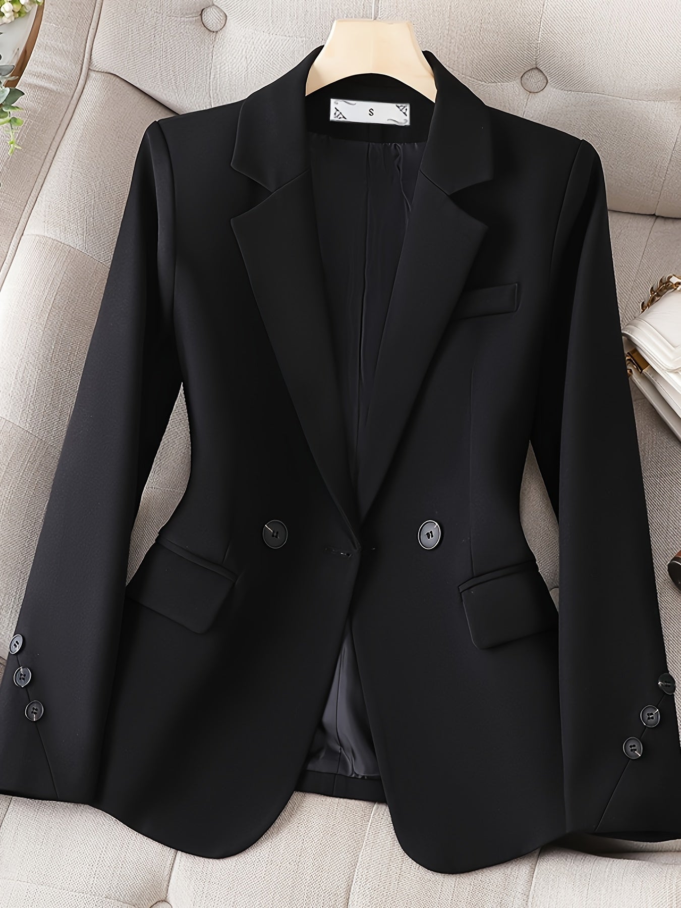 Notched Collar Button Front Blazer, Elegant Long Sleeve Blazer .