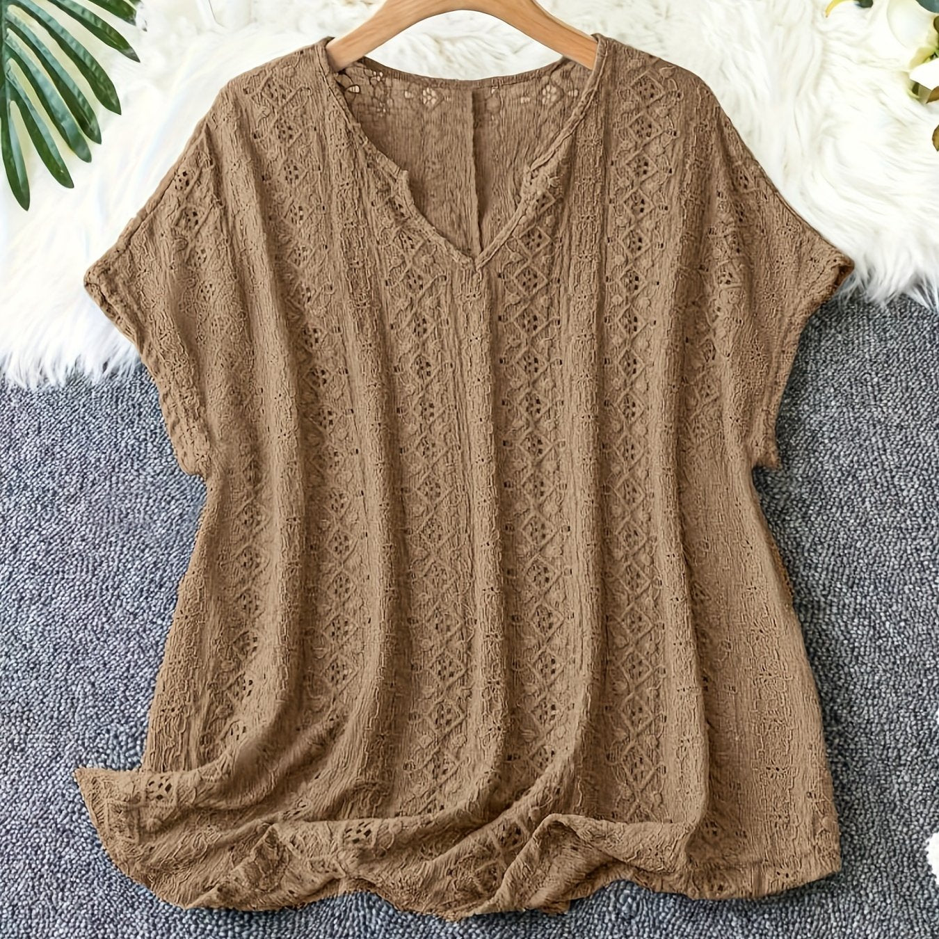 Plus Size - Women'S Elegant V-Neck Bat Sleeve T-Shirt - Slim Fit,