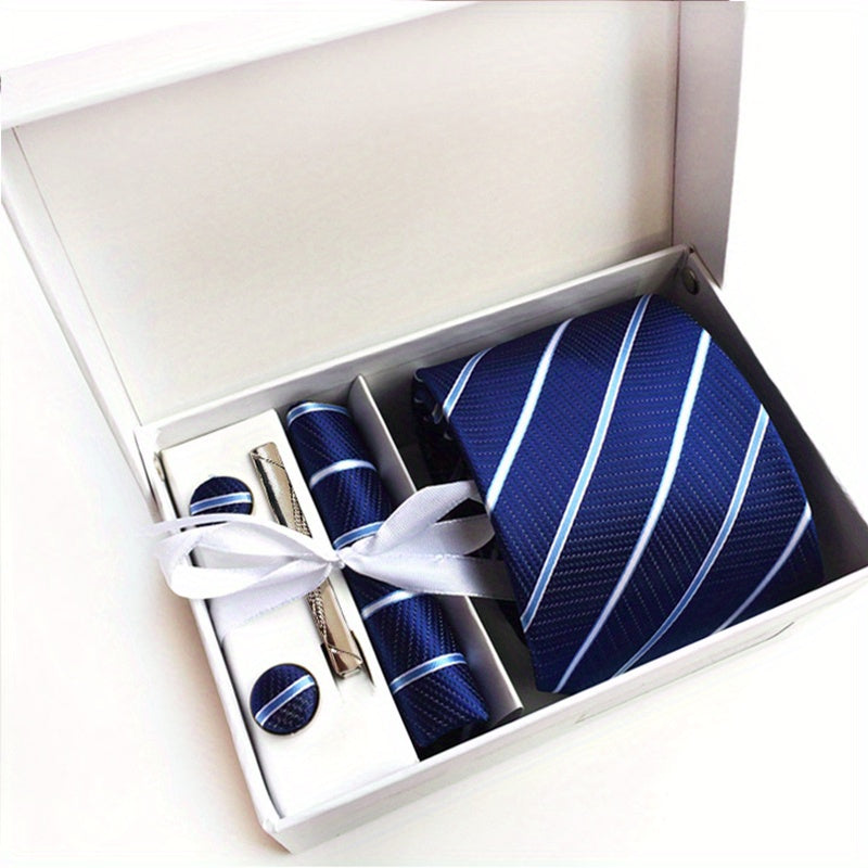 Men's Tie Gift Box 3 Piece Of Sets Tie Pocket Square Cufflinks Tie Clip