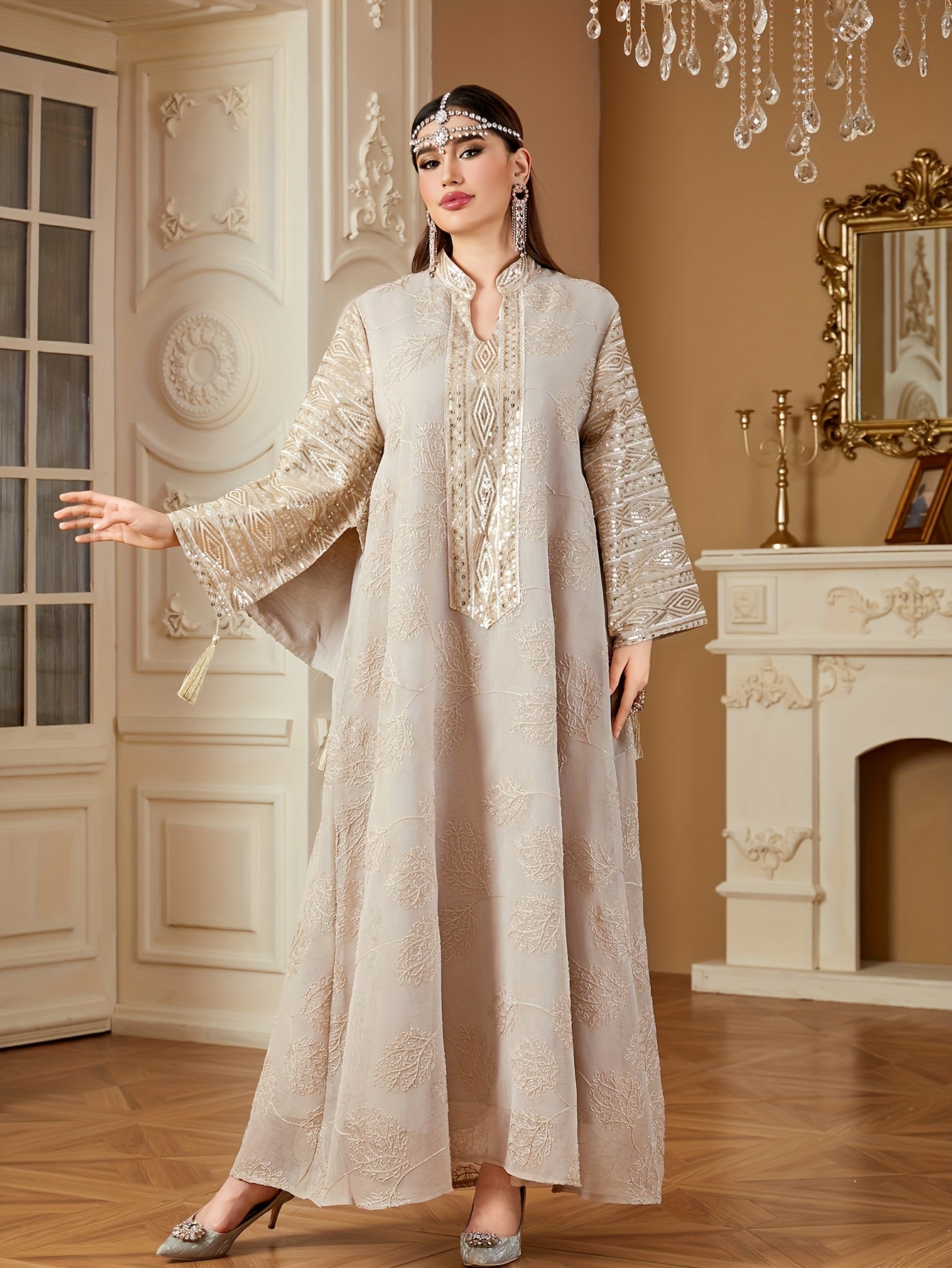 Elegant Black & Golden Decorated Kaftan for Women - ./MH