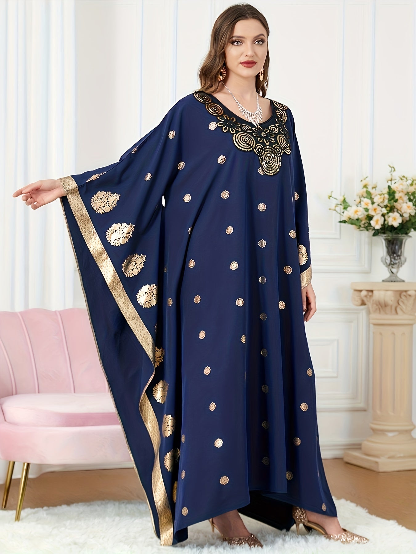 Middle Eastern Elegance Women's Floral Print Abaya./MH
