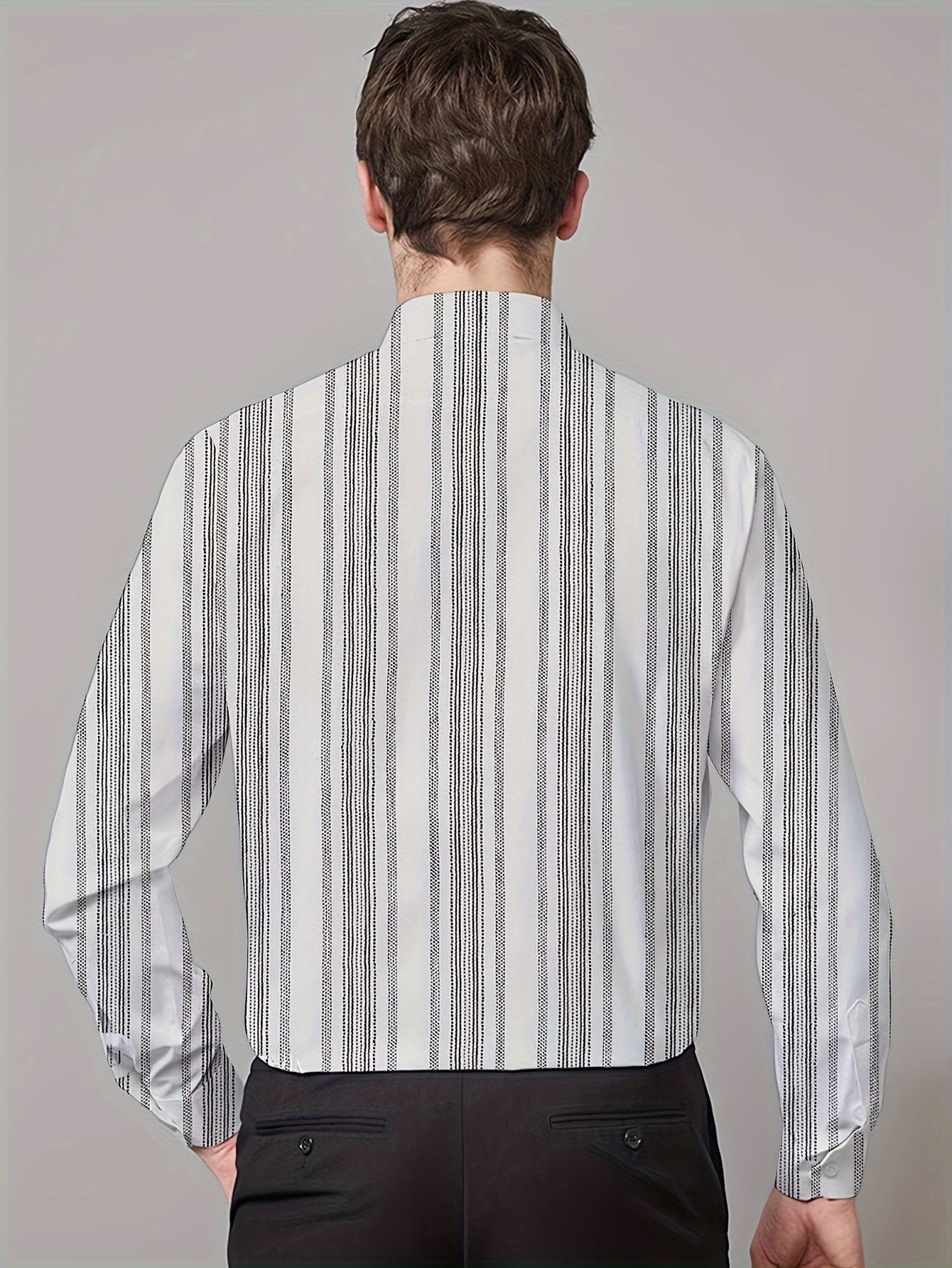 Men's Striped Lapel Collar Dress Shirts, Long Sleeve .